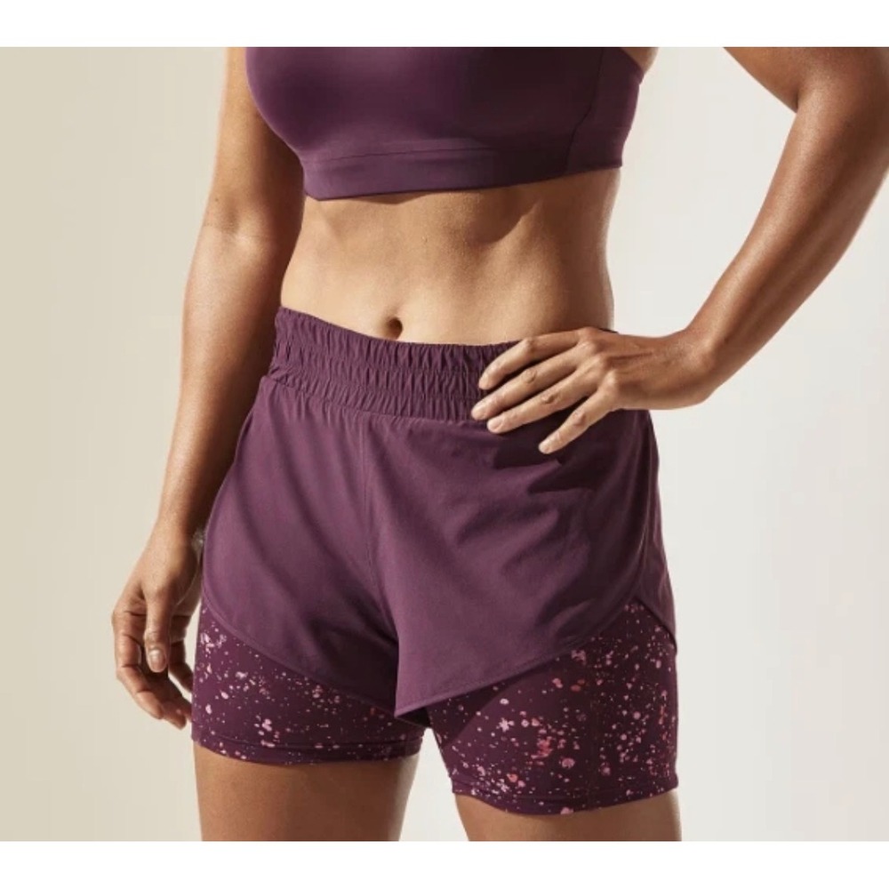 Athleta Shorts Hiit It 2 In 1 Lined Printed Running Purple Small